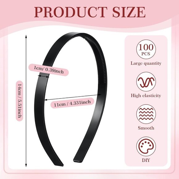 Plastic Hairbands 100 Pack Black Teen Girls Women DIY Accessories
